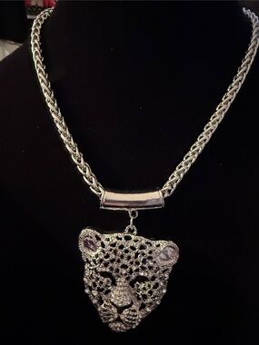 New Mens 14” Silver Leopard Head Pendant Necklace thick chain